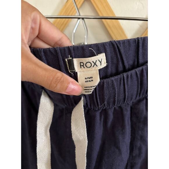 Roxy Pants Women's XL On The Seashore Cargo Navy Linen Blend Relaxed Fit - Picture 3 of 9